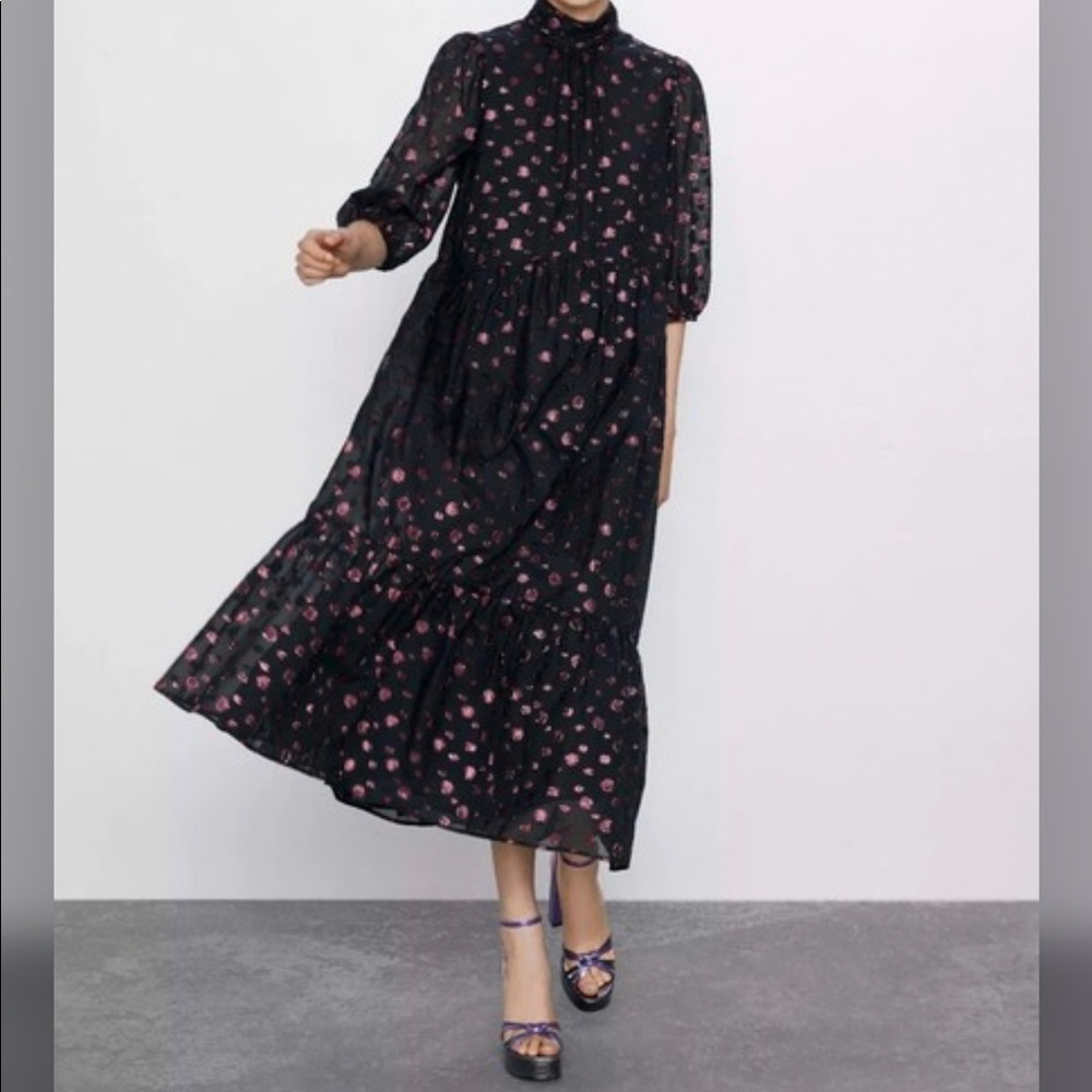 NWT Zara Metallic Polka Dot Dress